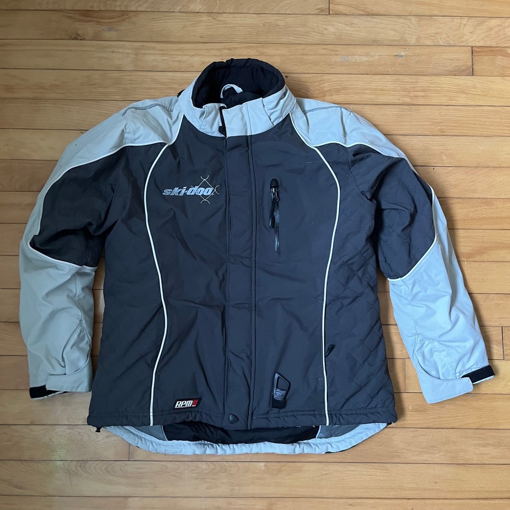 Ski-Doo RPM Max Snowmobile Jacket Mens Medium Black Grey Quilted Winter Coat